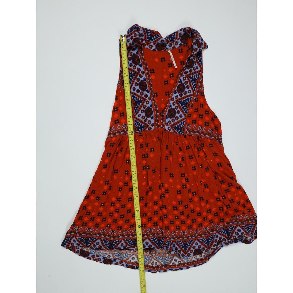 Free People Boho Tunic Dress Medium Red Paisley Printed Mini Collar Button Front - Picture 12 of 14